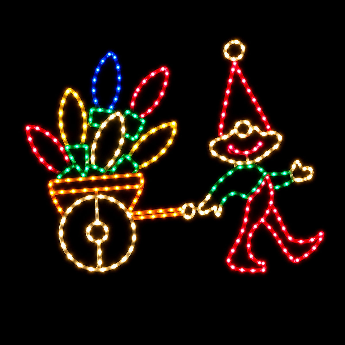 Elf with Cart of Lights — Lighted Outdoor Christmas Display