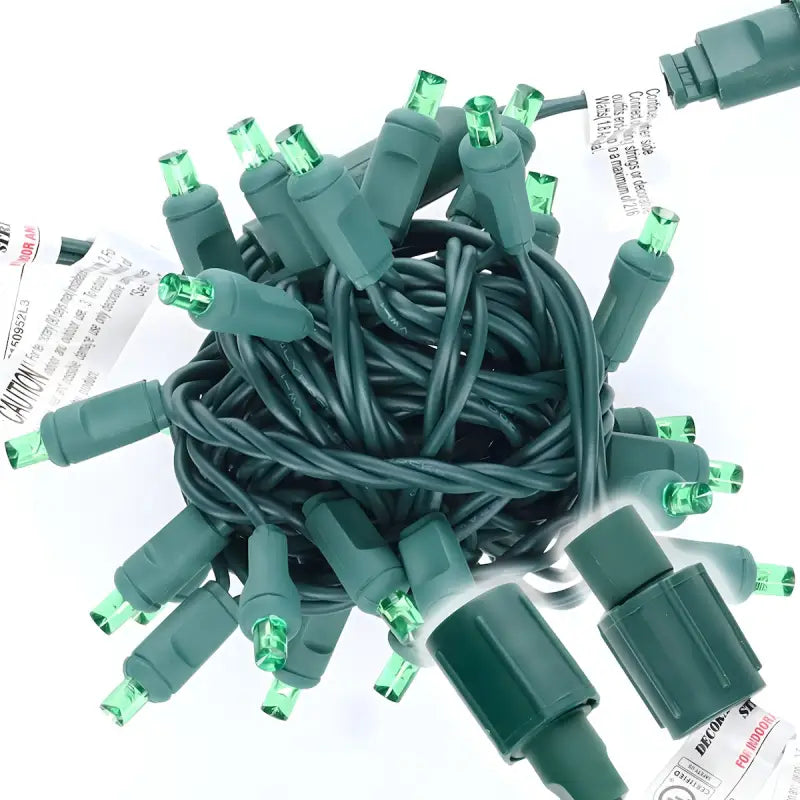 25 5mm Green Commercial Co-Axial LED Christmas Lights 4’’ Spacing - Christmas Lights