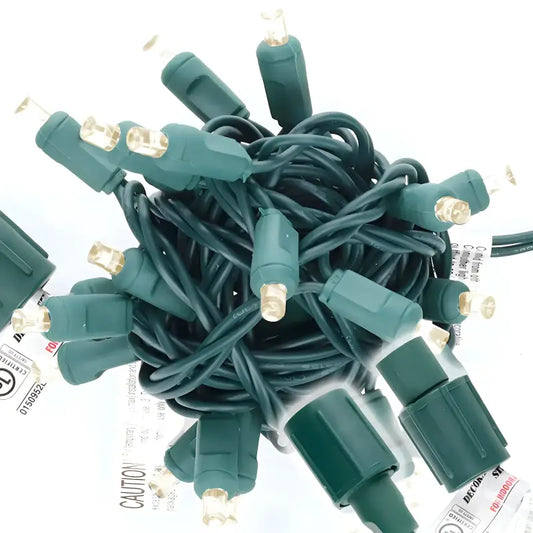 25 5mm Warm White Commercial Co-Axial LED Christmas Lights 4’’ Spacing - Christmas Lights