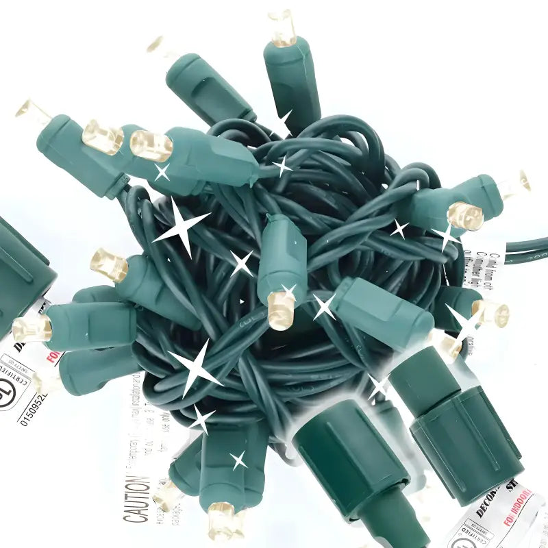 25 5mm Warm White Twinkle Commercial Co-Axial LED Christmas Lights 4’’ Spacing - Christmas Lights