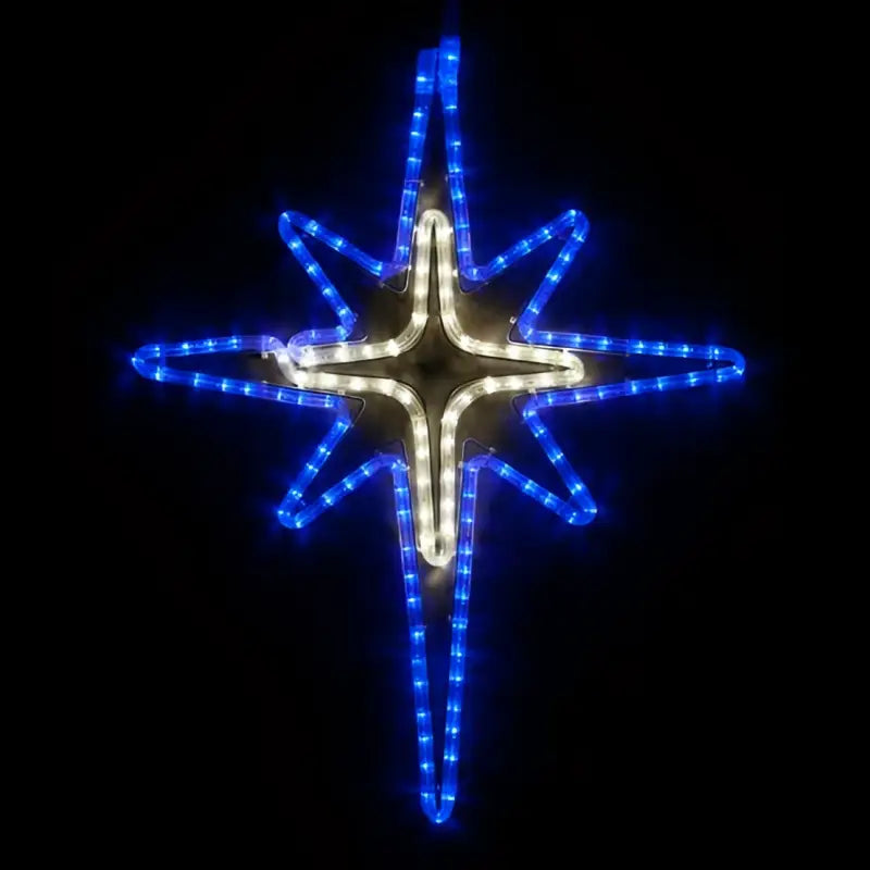 28’’ Blue and Cool White LED Bethlehem Star with Cross Center - Wireframes Displays and Yard Art