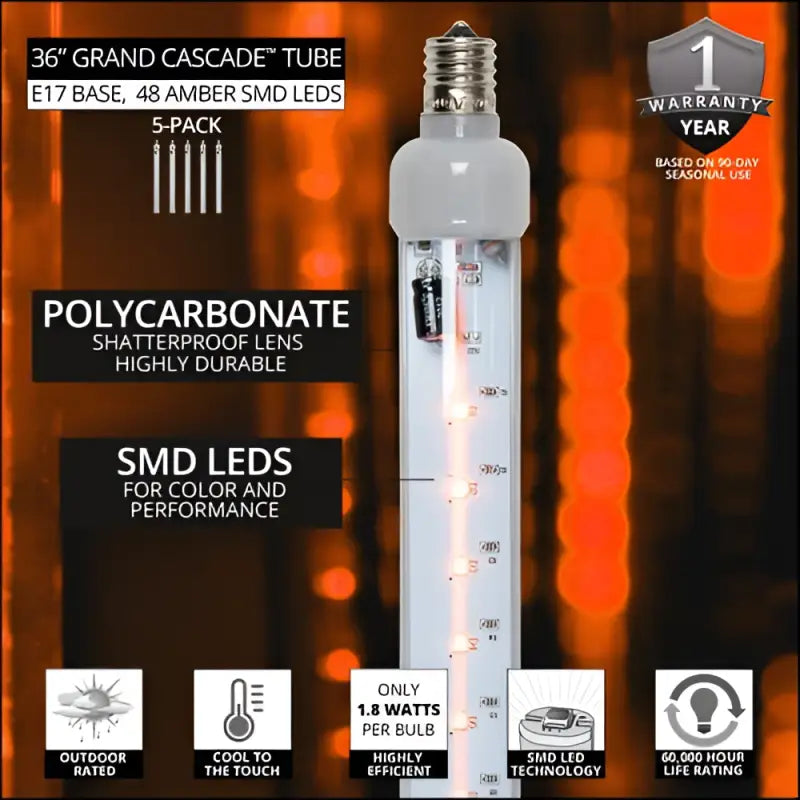 36’’ C9 Cascade Orange SMD LED Tubes - Box of 5 - Christmas Lights