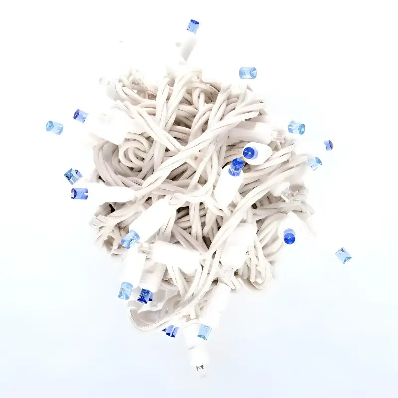 50 5mm ColorSplash Arctic Blue Cool White Teal LED Christmas Lights 6’’ Spacing White Wire - Christmas Lights