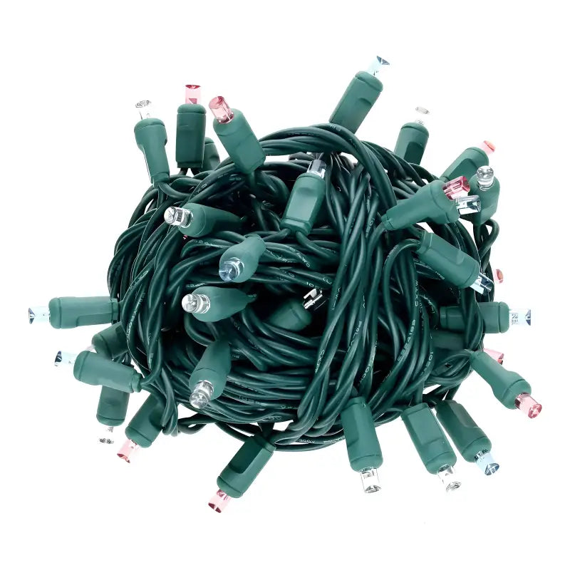 50 5mm ColorSplash Cotton Candy - Pink Cool White and Teal LED Christmas Lights 6’’ Spacing Green Wire - Christmas