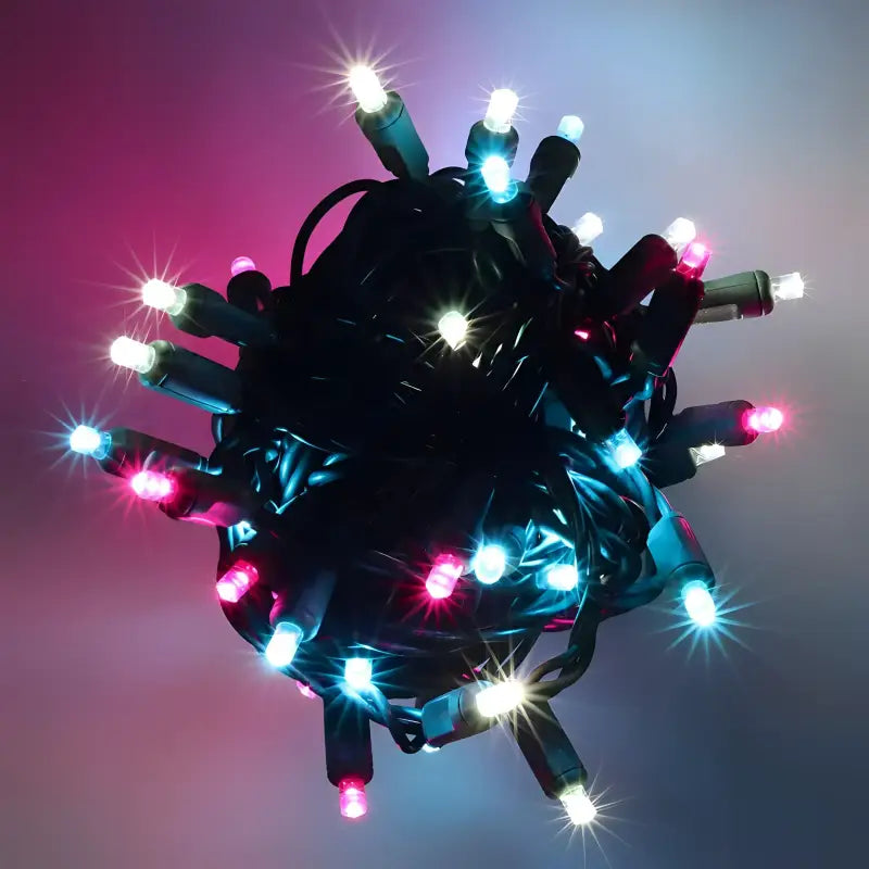50 5mm ColorSplash Cotton Candy Pink Cool White Teal LED Christmas Lights 6’’ Spacing Christmas Lights
