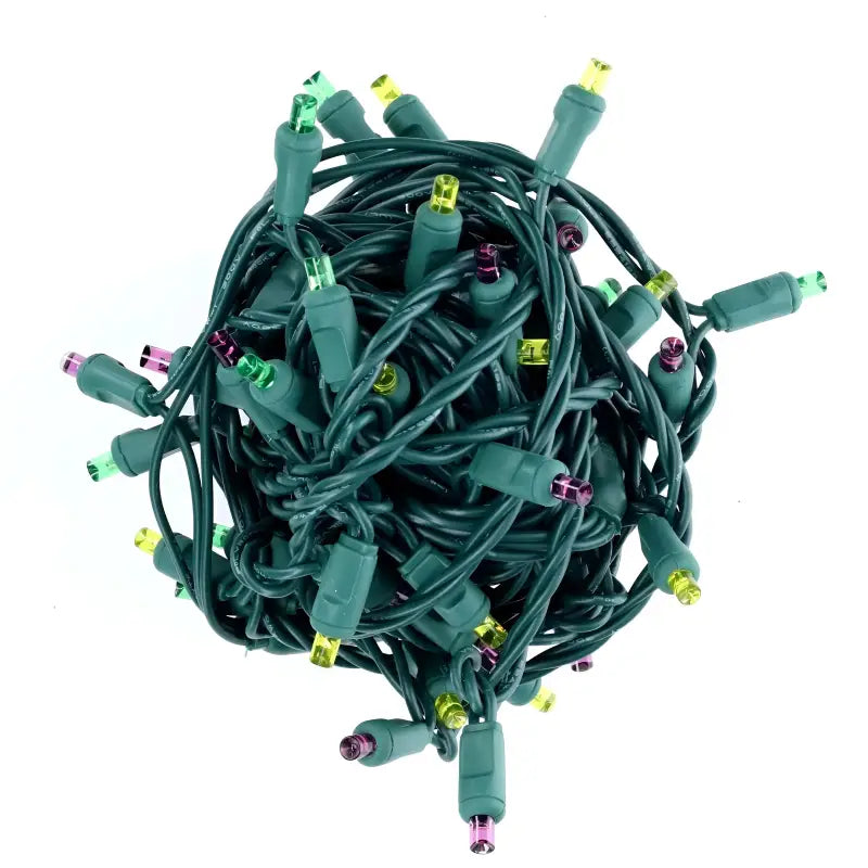 50 5mm ColorSplash Mardi Gras Purple Green Gold LED Christmas Lights 6’’ Spacing - Christmas Lights