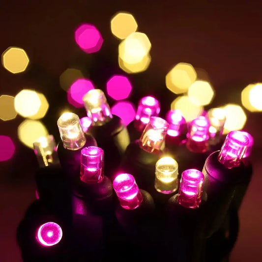 50 5mm ColorSplash Pink Taffy Warm White Pink LED Christmas Lights 6’’ Spacing - Christmas Lights
