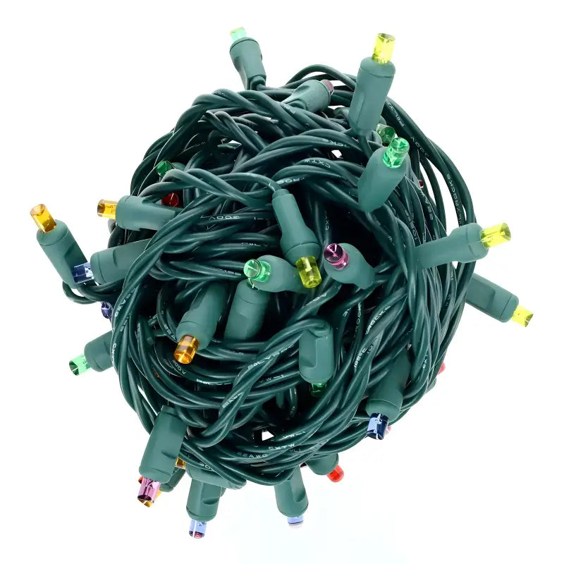 50 5mm ColorSplash Rainbow - Red Orange Gold Green Blue and Purple LED Christmas Lights 6’’ Spacing Green Wire
