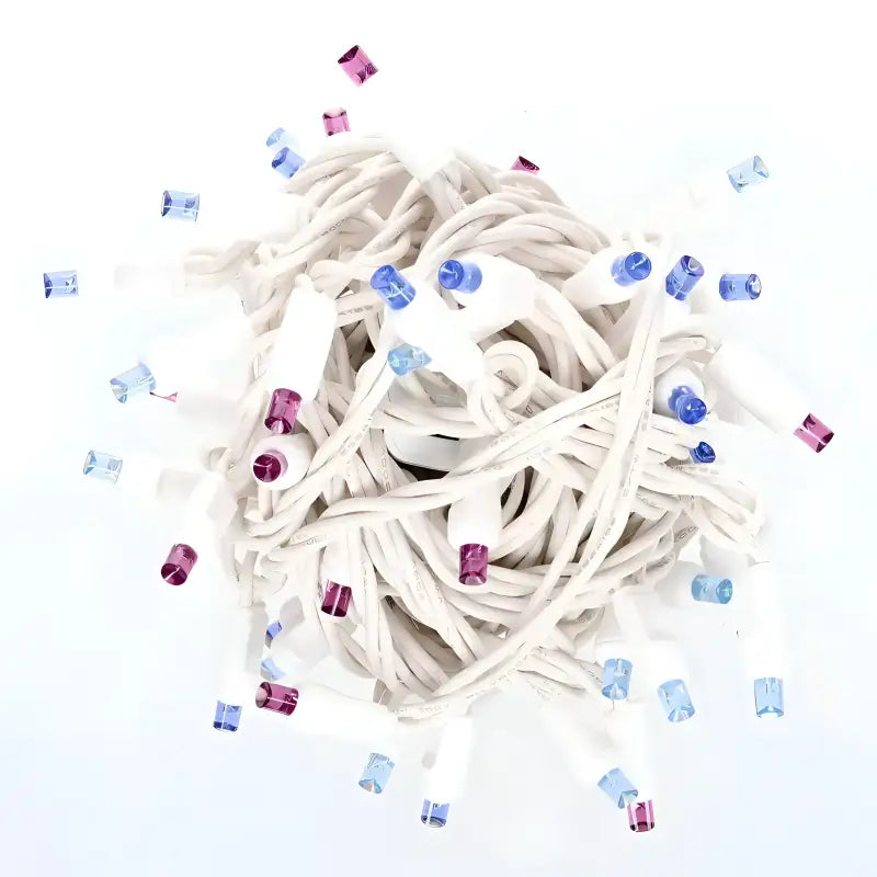 50 5mm ColorSplash Stardust - Teal Blue and Purple LED Christmas Lights 6’’ Spacing White Wire - Christmas Lights