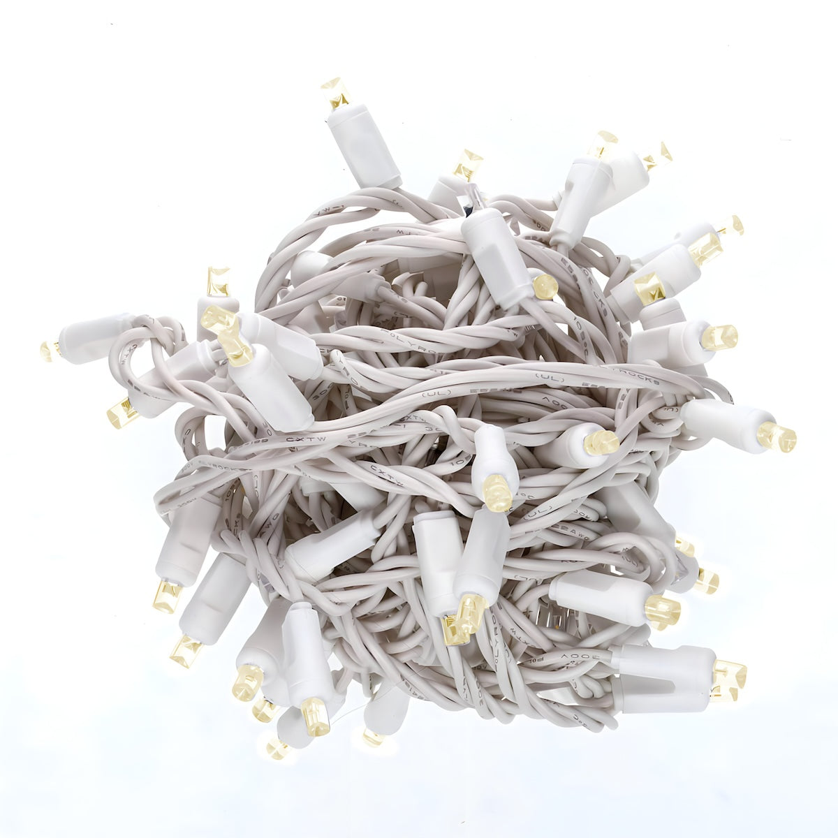 70 5mm Warm White LED Christmas Lights 4’’ Spacing White Wire - Christmas Lights