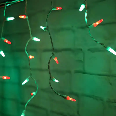 Red & Green 70-count M5 LED icicle Christmas lights on white wire