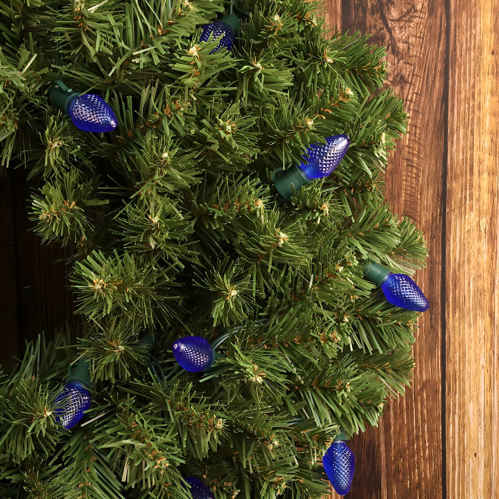 C7 Blue LED Christmas Light Bulb String Light Set Faceted 8’’ Spacing 25 Non Removable Bulbs - Christmas Lights