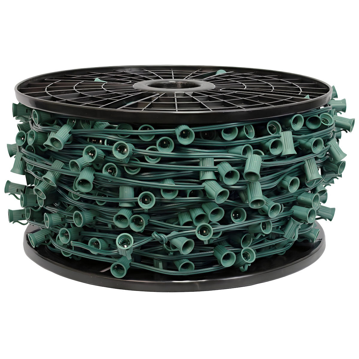 C7 Christmas Light Socket Spool Light Line 500’ 12’’ Spacing Green Wire - Christmas Light Installation Accessories