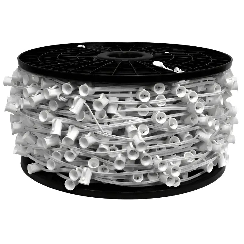 C7 Christmas Light Socket Spool Light Line 500’ 6’’ Spacing White Wire - Christmas Light Installation Accessories