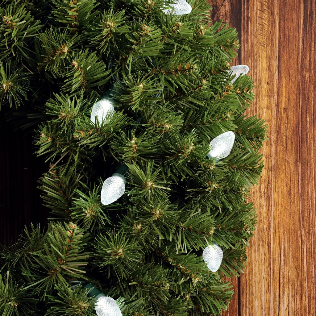 C7 Cool White LED Christmas Light Bulb String Light Set Faceted 8’’ Spacing 25 Non Removable Bulbs - Christmas Lights
