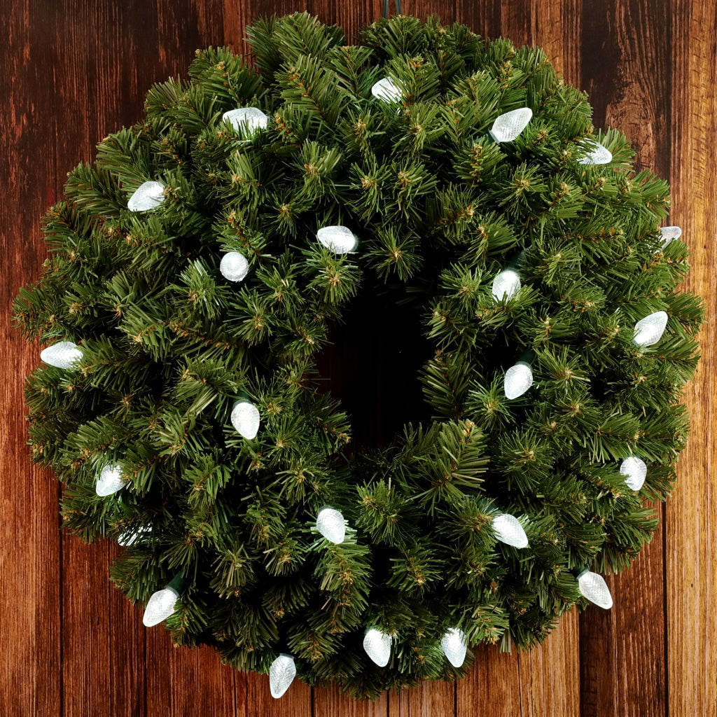 C7 Cool White LED Christmas Light Bulb String Light Set Faceted 8’’ Spacing 25 Non Removable Bulbs - Christmas Lights