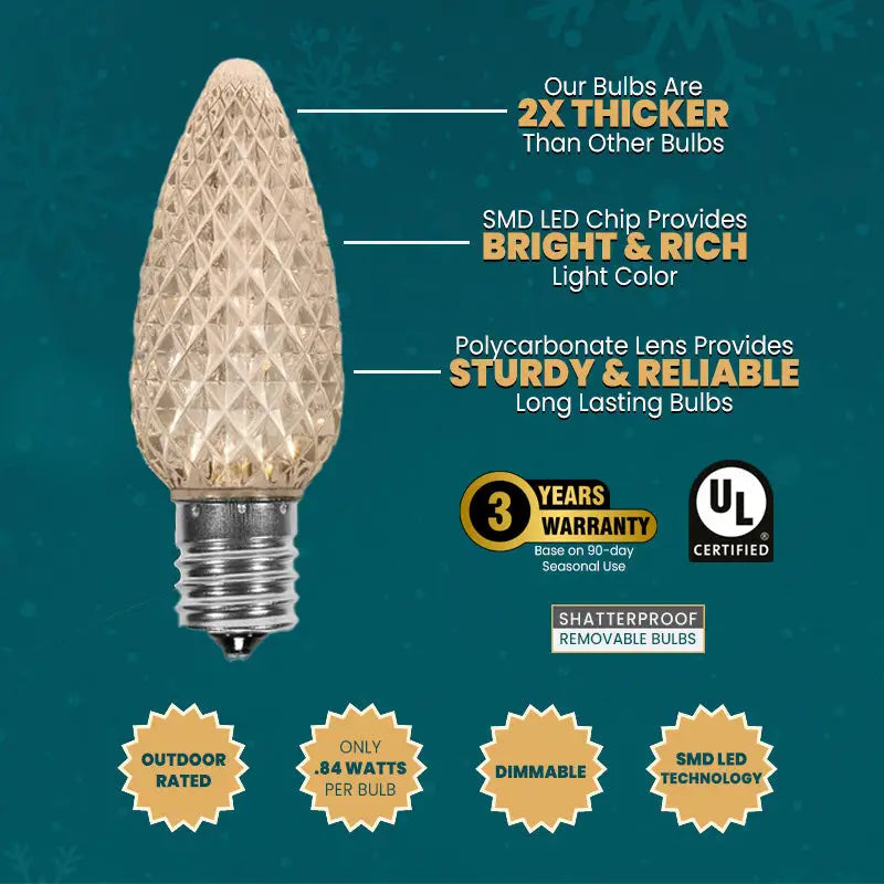 C7 Gold Faceted ProCore® LED Christmas Light Bulbs - Christmas Lights