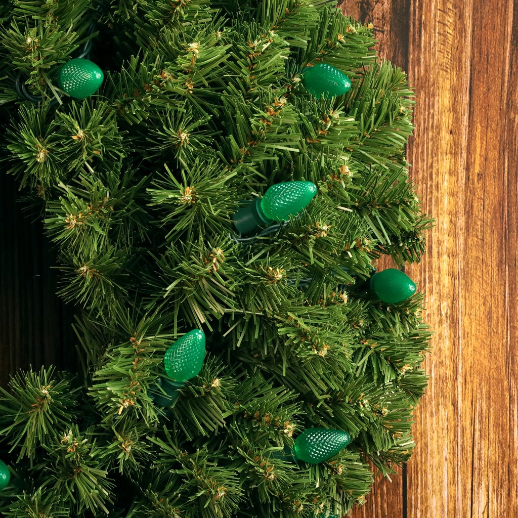 C7 Green LED Christmas Light Bulb String Light Set Faceted 8’’ Spacing 25 Non Removable Bulbs - Christmas Lights