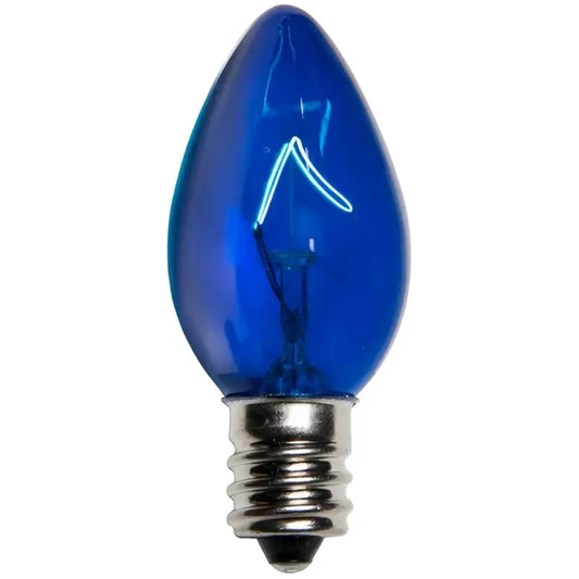 C7 Incandescent Christmas Light Bulbs Blue Transparent Pack of 25 - Christmas Lights