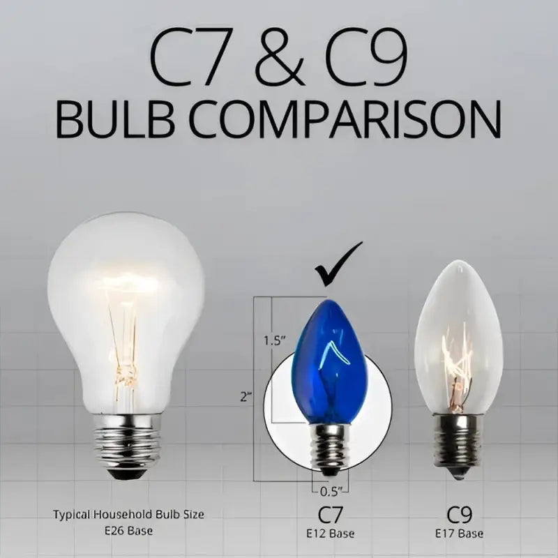 C7 Incandescent Christmas Light Bulbs Blue TWINKLE Transparent Pack of 25 - Christmas Lights
