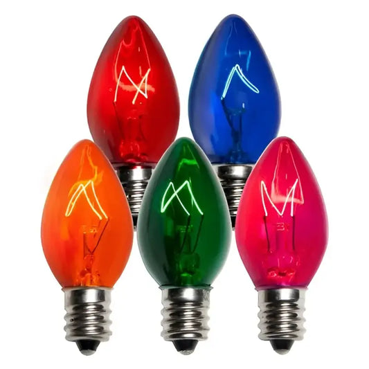 C7 Incandescent Christmas Light Bulbs Multicolor Transparent Pack of 25 - Christmas Lights