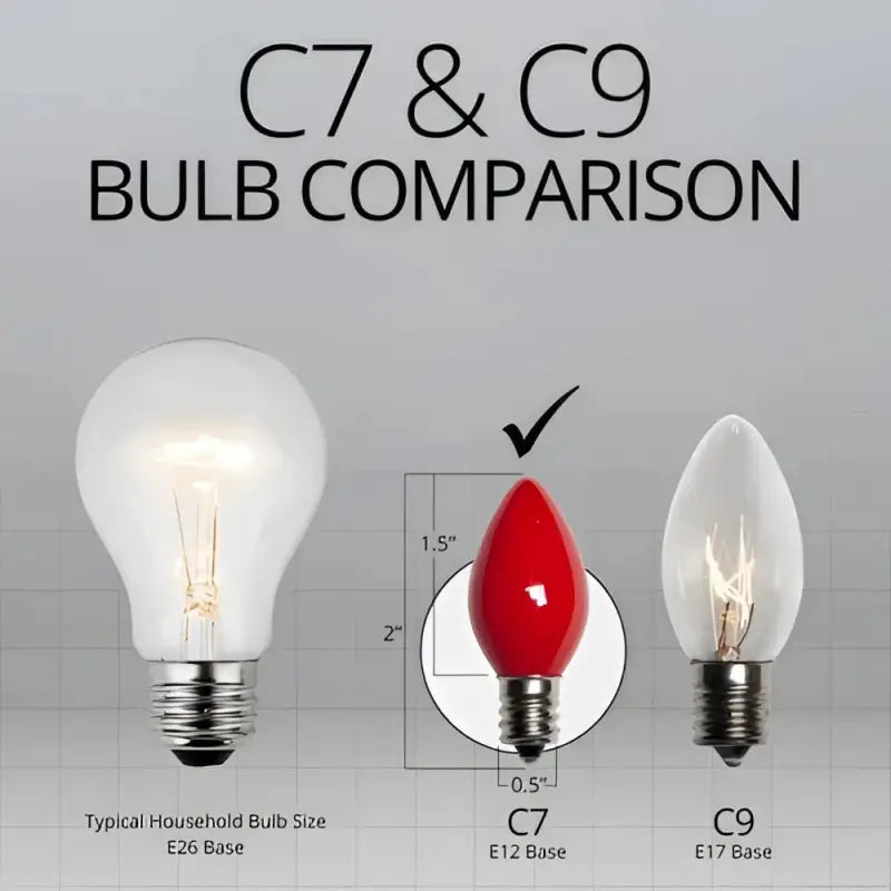 C7 Incandescent Christmas Light Bulbs Red Opaque Pack of 25 - Christmas Lights