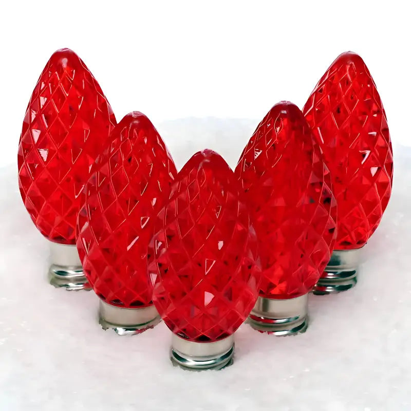 C7 Red Faceted ProCore LED Christmas Light Bulbs - Christmas Lights
