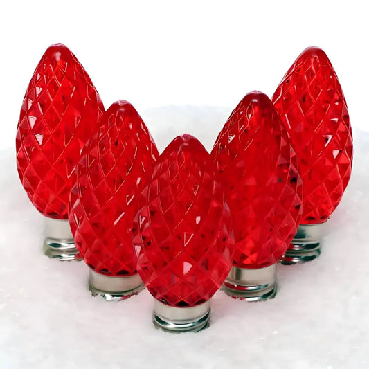C7 Red Faceted ProCore LED Christmas Light Bulbs - Christmas Lights