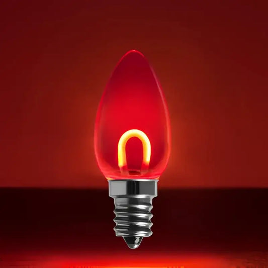 C7 Red Transparent Shatterproof LED Filament Vintage Christmas Light Bulb Pack of 5 - Christmas Lights