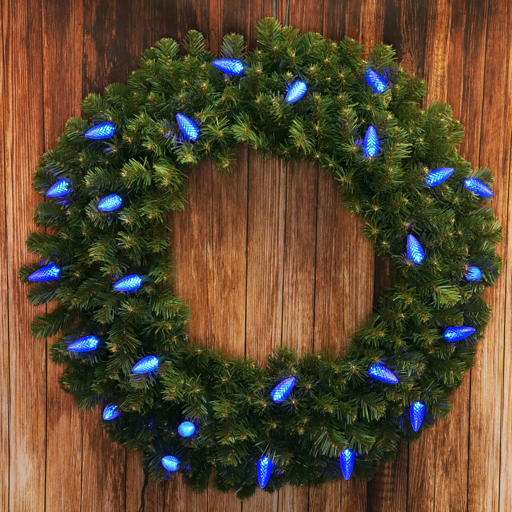 C9 Blue LED Christmas Light Bulb String Light Set Faceted 8’’ Spacing 25 Non Removable Bulbs - Christmas Lights