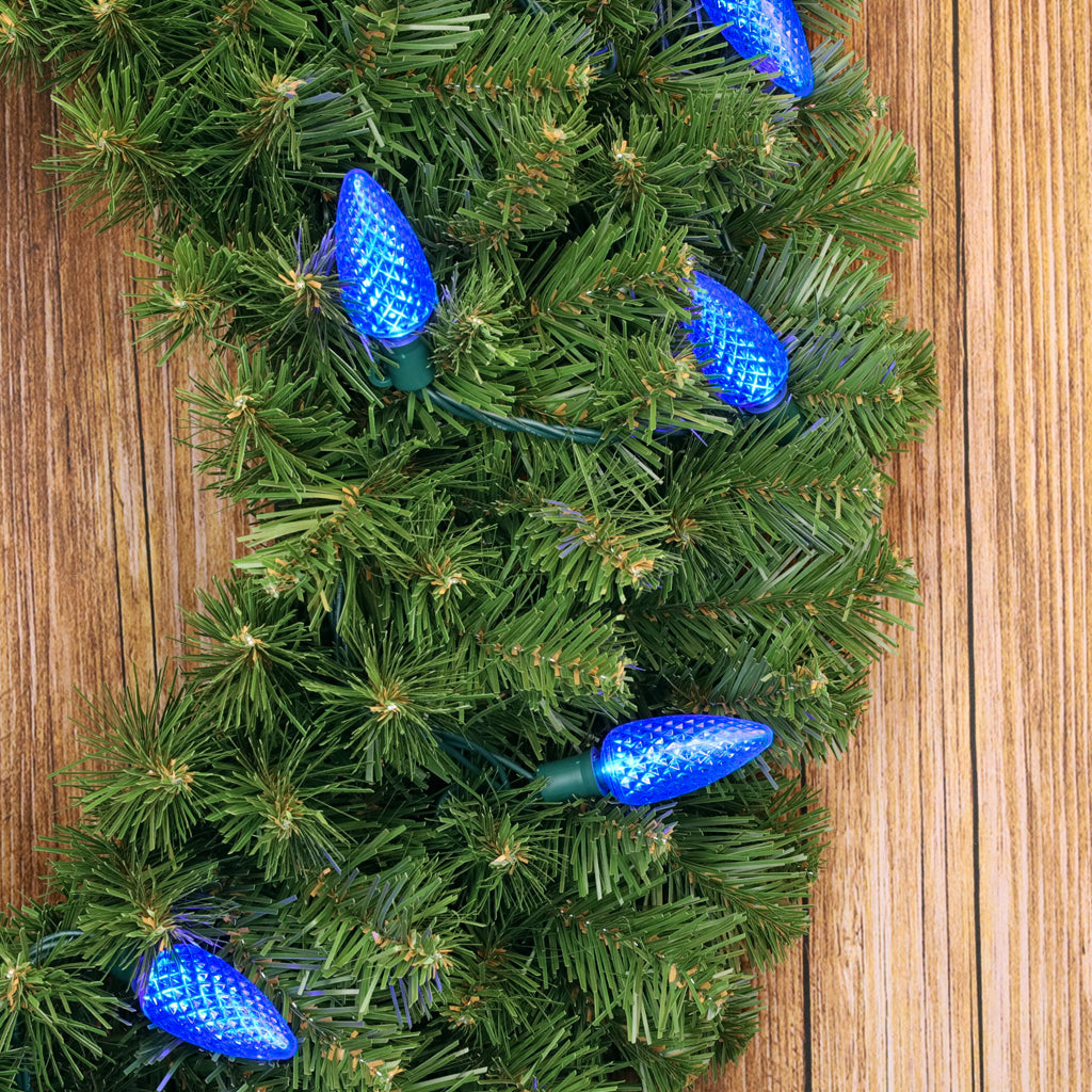 C9 Blue LED Christmas Light Bulb String Light Set Faceted 8’’ Spacing 25 Non Removable Bulbs - Christmas Lights