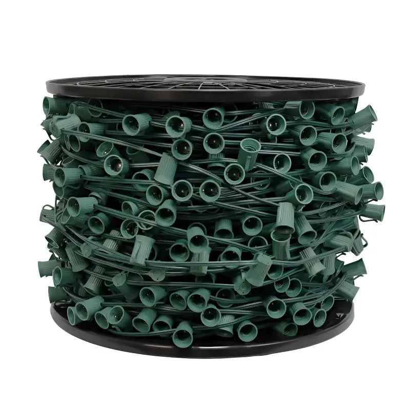 C9 Christmas Light Socket Spool Light Line 500’ 18’’ Spacing Green Wire - Christmas Light Installation Accessories