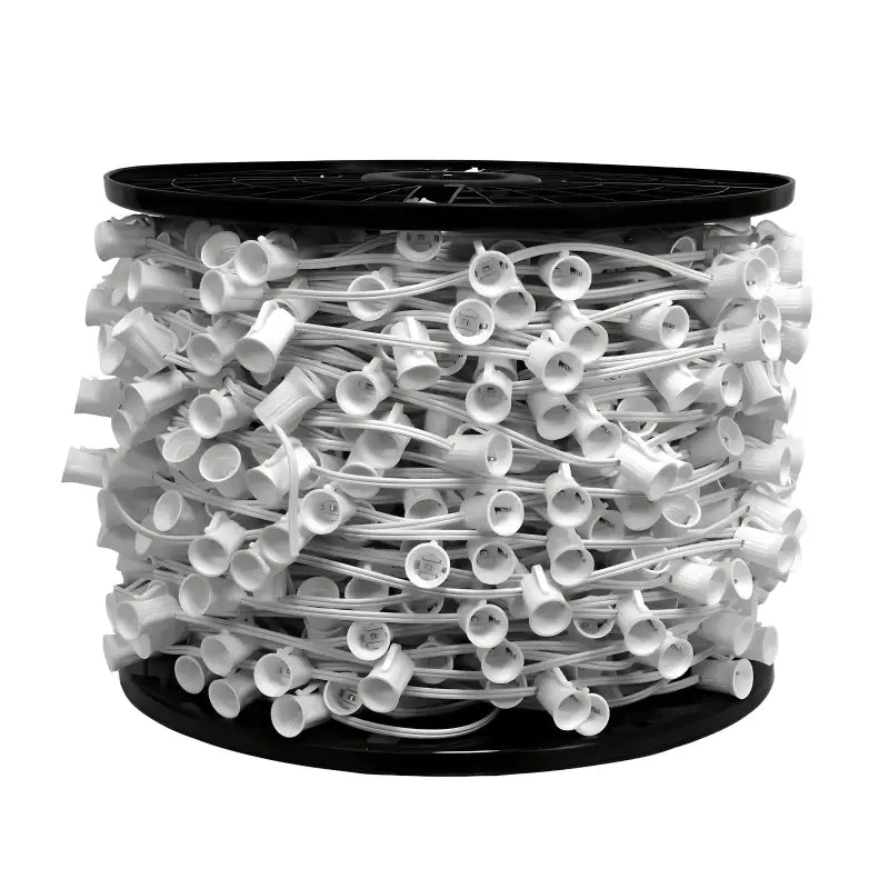 C9 Christmas Light Socket Spool Light Line 500’ 18’’ Spacing White Wire - Christmas Light Installation Accessories