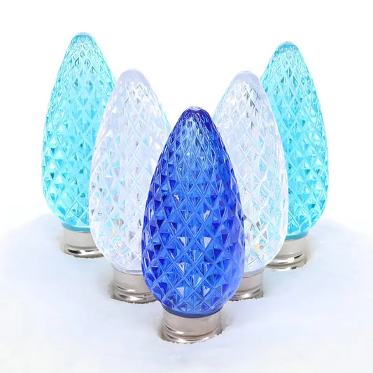 C9 ColorSplash Arctic Blue Cool White Teal Faceted LED Christmas Light Bulbs - Christmas Lights