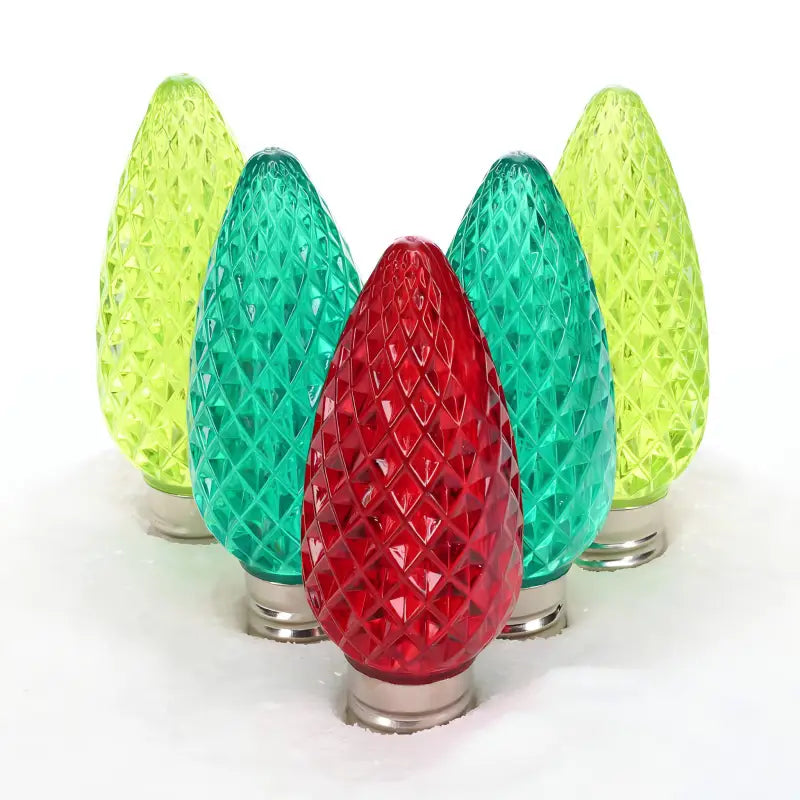 C9 ColorSplash Holly Red Green Lime Green Faceted LED Christmas Light Bulbs - Christmas Lights