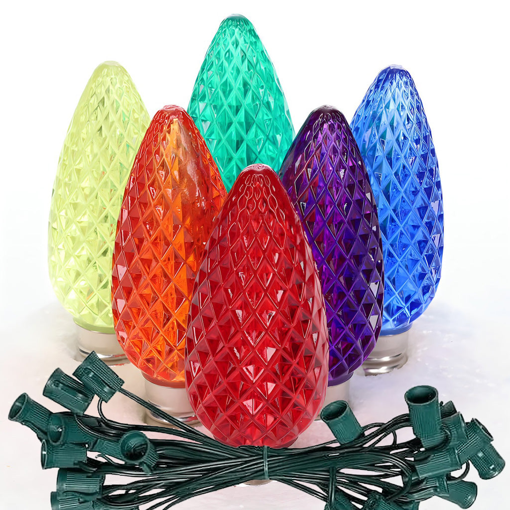 C9 ColorSplash Rainbow Red Green Blue Gold Orange Purple LED Christmas Light Bulb String Light Set 25 Lights 25’