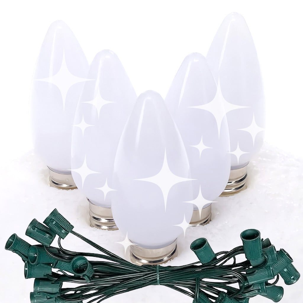 C9 Cool White Twinkle Smooth ProCore LED Christmas Light Bulb String Light Set 25 Lights 25’ - Christmas Lights
