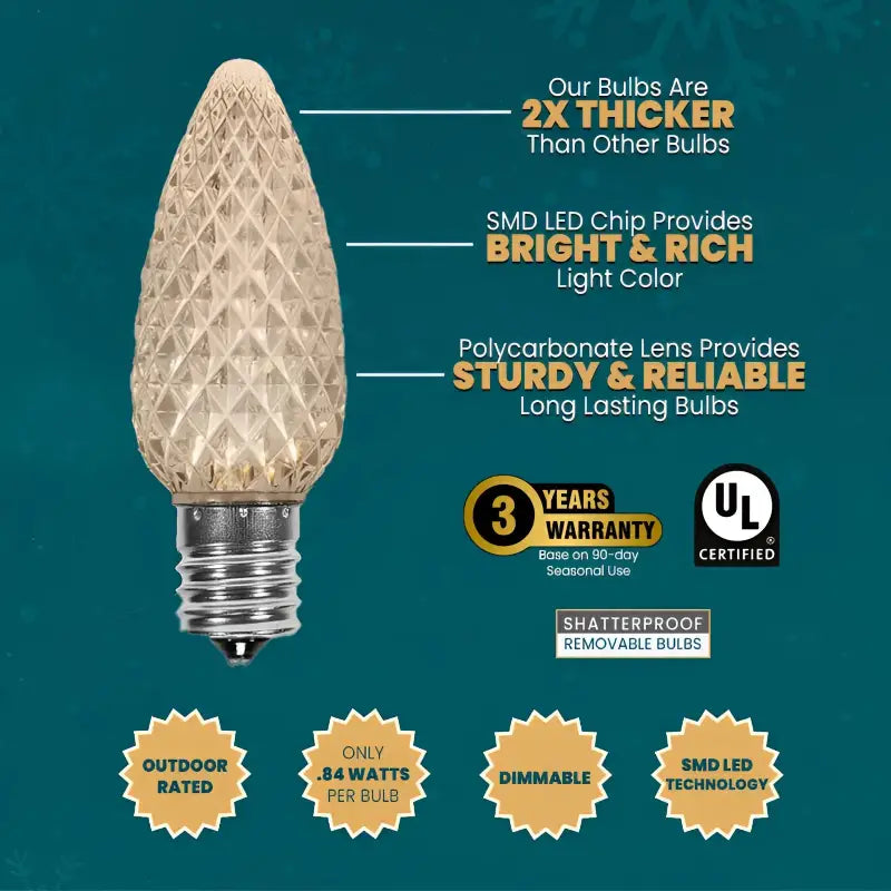 C9 Gold ProCore LED Christmas Light Bulb String Light Set 25 Lights 25’ Christmas Lights