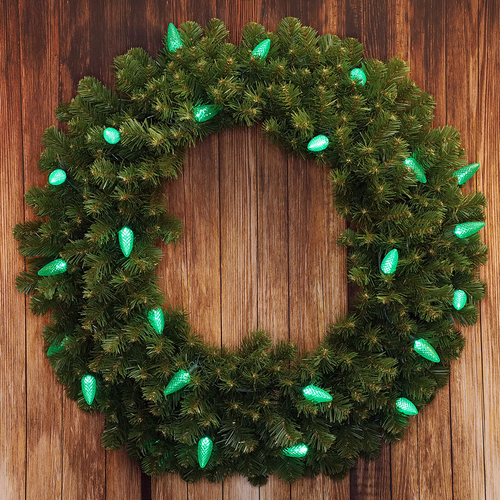 C9 Green LED Christmas Light Bulb String Light Set Faceted 8’’ Spacing 25 Non Removable Bulbs - Christmas Lights