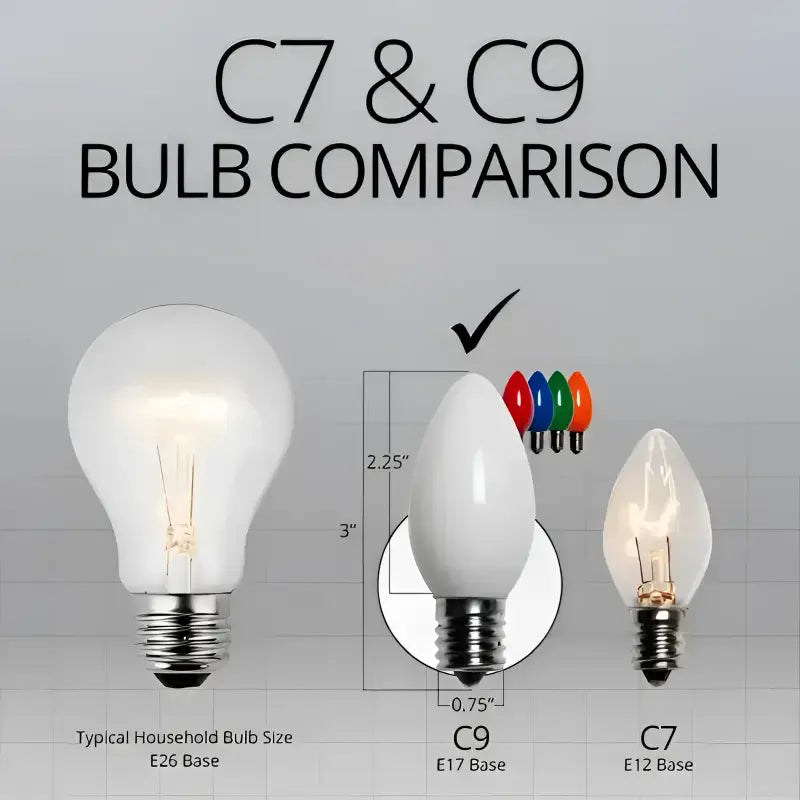 C9 Incandescent Christmas Light Bulbs Multicolor Opaque Pack of 25 - Christmas Lights