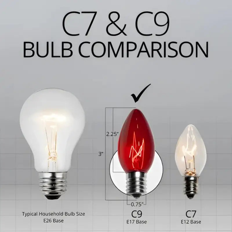 C9 Incandescent Christmas Light Bulbs Red Transparent Pack of 25 - Christmas Lights