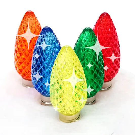 C9 Twinkle Multicolor Red Blue Green Orange Gold Twinkle Faceted ProCore LED Christmas Light Bulbs - Christmas Lights