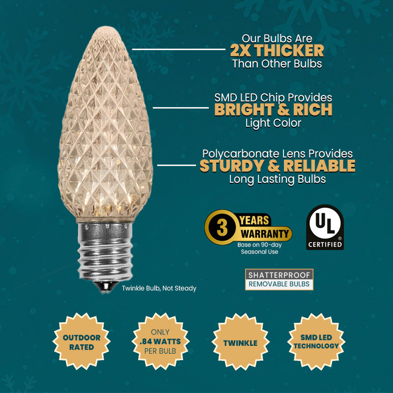 C9 Twinkle Warm White ProCore LED Christmas Light Bulb String Light Set Opaque 25 Lights 25’ - Christmas Lights