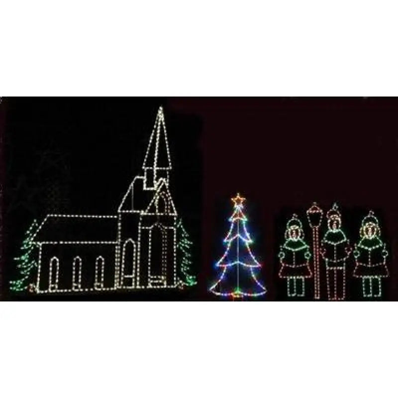 Church with Carolers Scene - Wireframes Displays and Yard Art