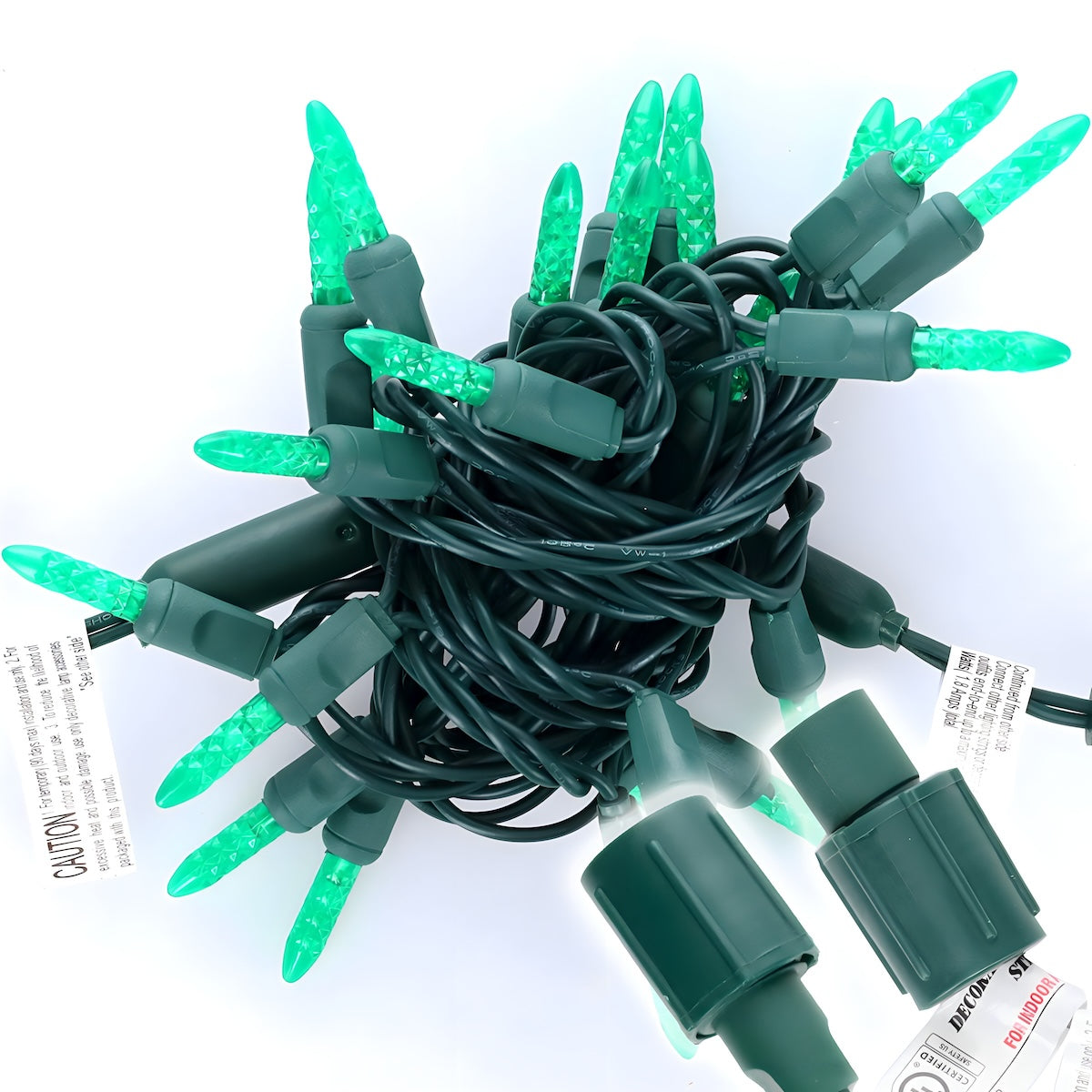 Commercial Co-Axial M5 Green LED Christmas Lights 25 Bulbs 4’’ Spacing - Christmas Lights