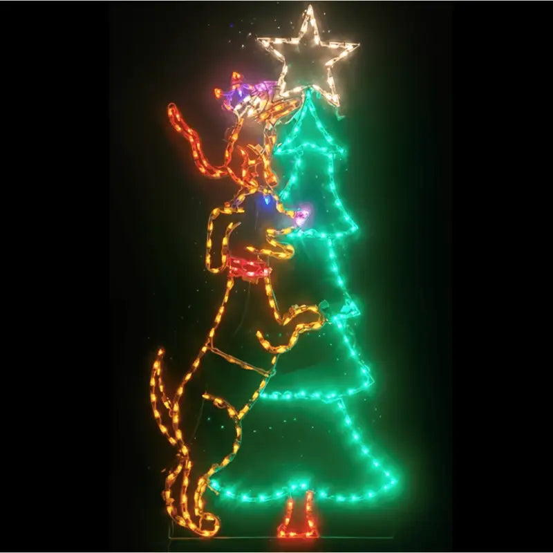 Dog and Cat Decorating Christmas Tree Animated - Wireframes Displays and Yard Art