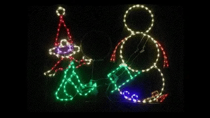 Elf Building Snowman Animated - Wireframes Displays and Yard Art