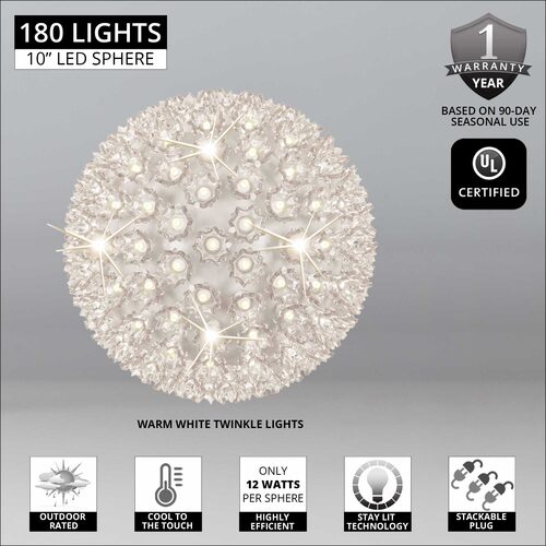 10" Warm White 5mm LED Twinkle Starlight Sphere