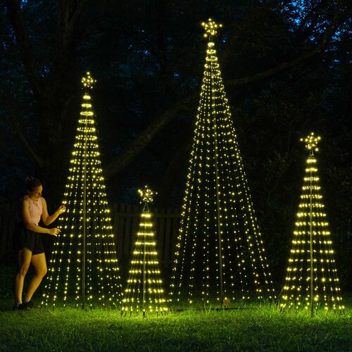 4' Warm White LED Animated Outdoor Lightshow Tree, Black Frame