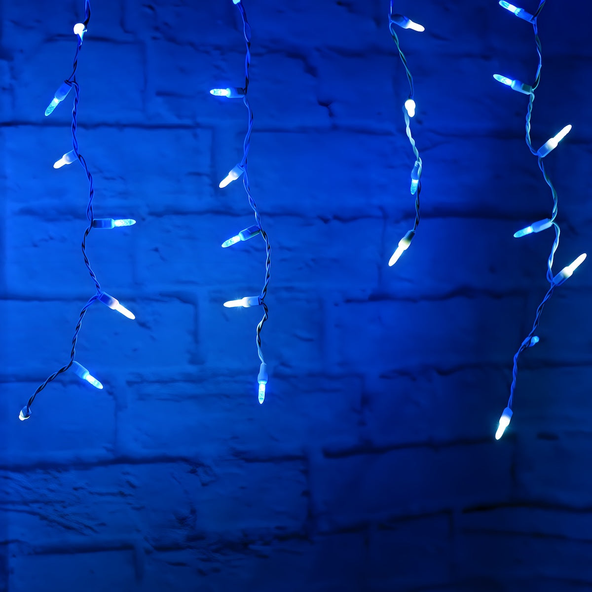 M5 Blue and Cool White LED Icicle Lights 70 Bulbs 7.5ft Long White Wire - Christmas Lights